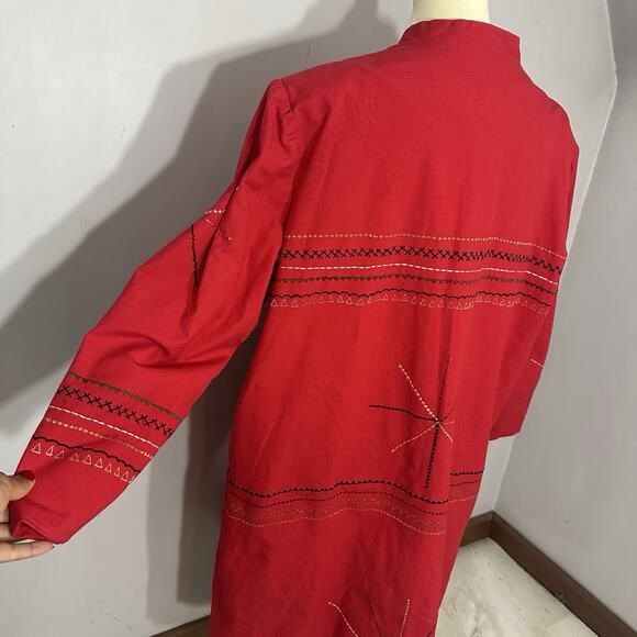 Indigo Moon Embroidered Canvas Jacket Size 1X Cotton Boho Button Up Artsy Tribal - Picture 9 of 13